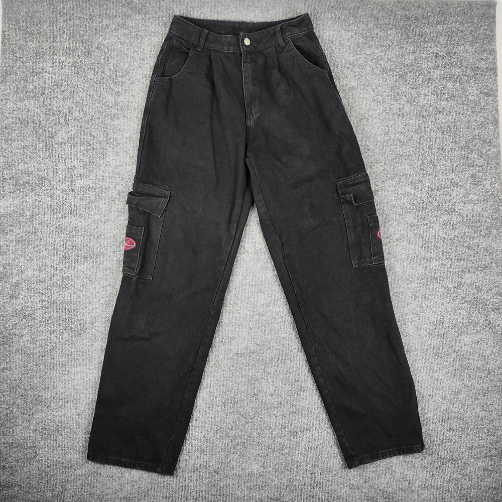 SheIn Jeans Womens Small Black Dark Wash High Rise Cargo Tapered Leg Denim